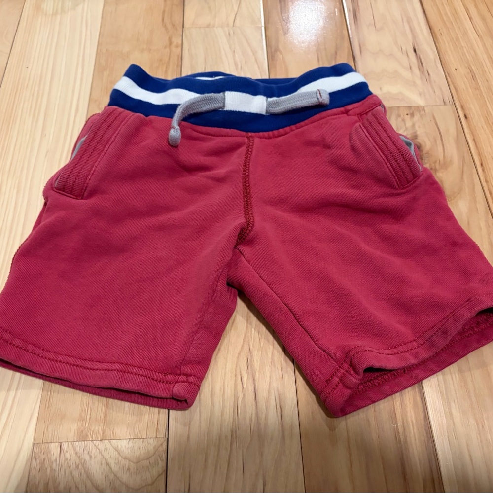 Mini Boden Red Shorts with Blue Striped Waistband